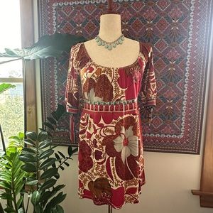 - 🌺 Hale Bob burgundy red floral boho dress Small